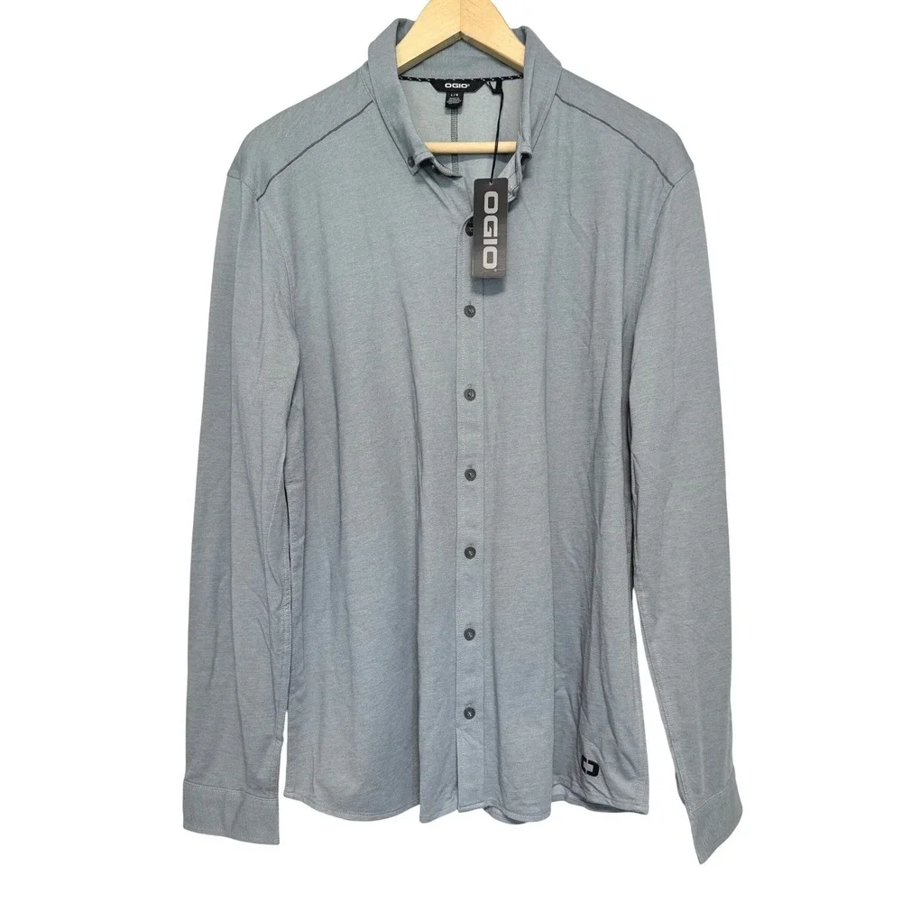 Ogio Shirt NWT Mens Large Grey Long Sleeve‎ Button Down Jersey Golf Performance